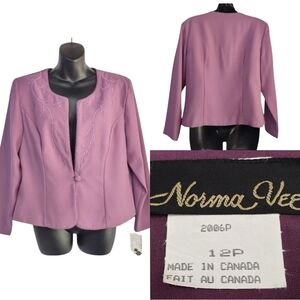 Norma Vee Blazer Jacket Women’s Size 12P Pink Mauve Long Sleeve Embroidered NWT